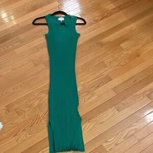 Freshman Vibrant Green Ribbed Midi Dress